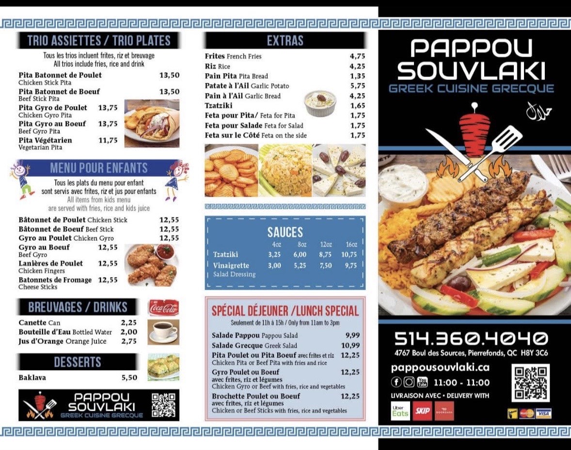 Pappou Souvlaki Menu Page 1